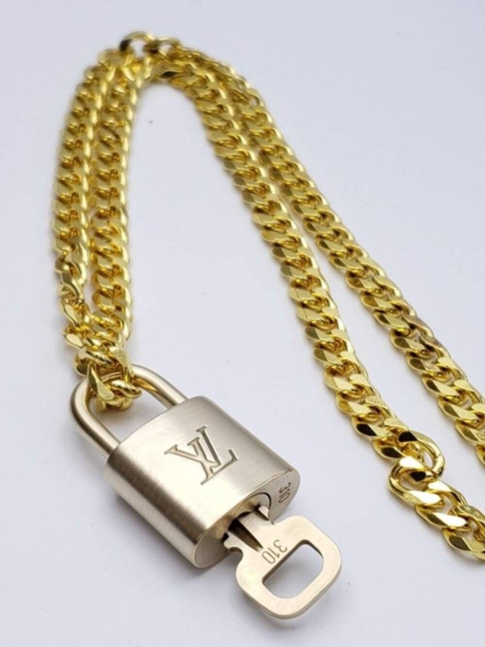 Authentic Louis Vuitton Gold Lock With Unbranded Cuban Style Gold Plated Chain - Picture 4 of 10